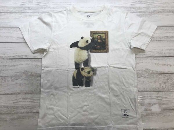 Navy ネイビー David&Goliath デイビッドアンドゴライアス メンズ パンダ モナリザ イラストプリント ストリート 古着 半袖Tシャツ L 白拍卖