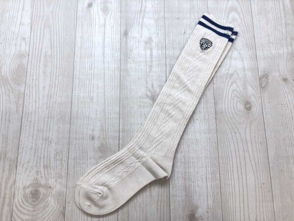 袋入り新品 メンバーズ MEMBERS トラッド プレッピー スクールvibes エンブレム刺繍 ロング ハイ ソックス 靴下 レディース ベージュ紺拍卖