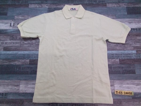 FILA フィラ メンズ ワンポイント刺繍 鹿の子 半袖ポロシャツ 32 黄緑拍卖