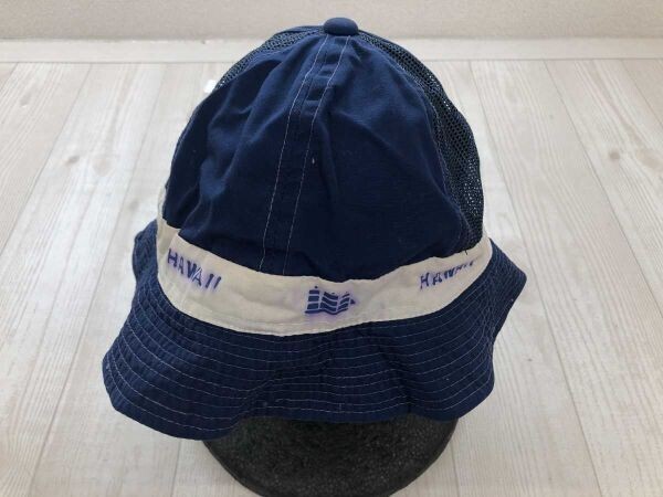 レトロ オールド マリン リゾート HAWAII ハワイ バケットハット 帽子 男女兼用 6枚パネル メッシュ切替 ポリエステル65% コットン35% 紺拍卖