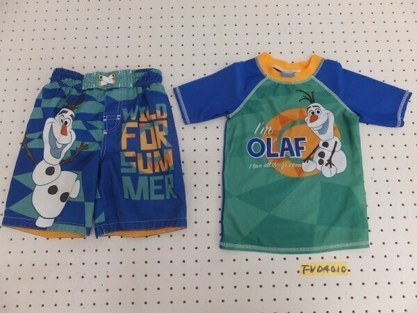 Disney ディズニー キッズ アナと雪の女王 オラフ ラッシュガード ハーフパンツ 2点セット 青×緑拍卖