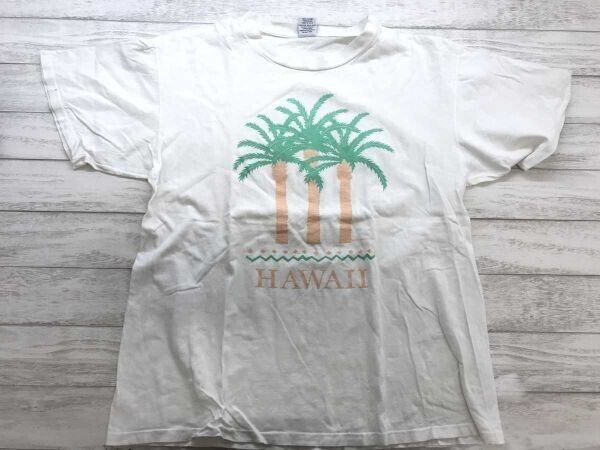 USA製 PSI PRINTED SPORTSWEAR INC オールド 90s ハワイ HAWAII ヤシの木 SURF サーフ スーベニア 半袖Tシャツ メンズ 綿100% XL 白拍卖