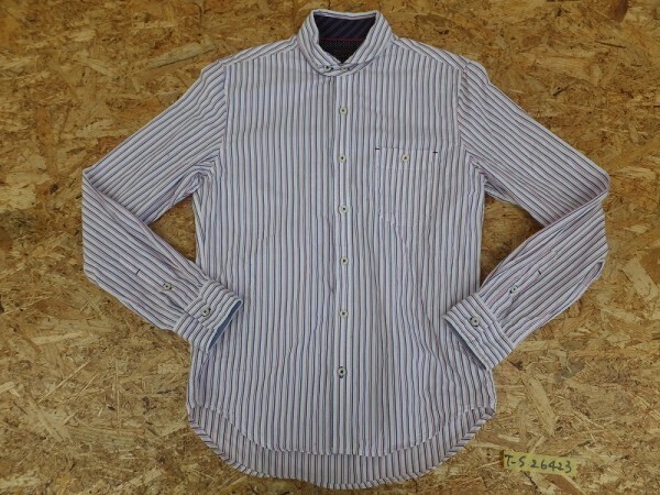 m.f editional メンズ マルチストライプ 胸ポケット付き シャツ 白×赤×青 M拍卖