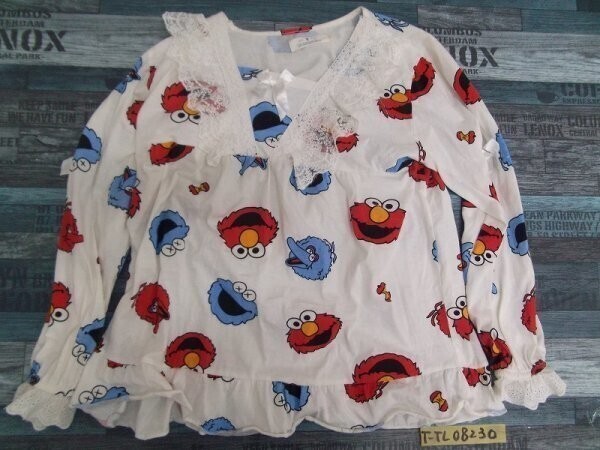 セサミストリート レディース レース付き カットソー 白拍卖