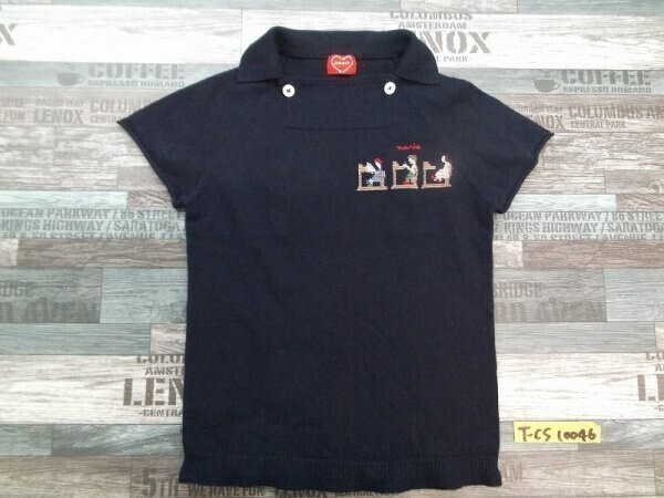 Pual ce cin ピュアルセシン レディース クロスステッチ ニット ポロシャツ 紺拍卖