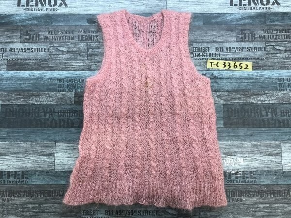 レディース キッズ 透かし編み ケーブルニット ベスト ピンク拍卖