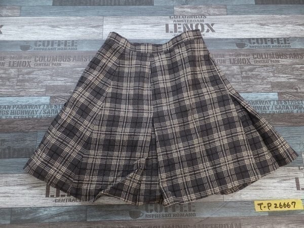 WONDER CAB レディース 日本製 ウール チェック柄 ボックスプリーツスカート S グレー白拍卖