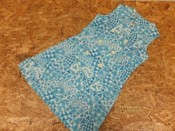 レディース 花柄 飾りボタン付き ノースリーブ ワンピース 白×水色拍卖