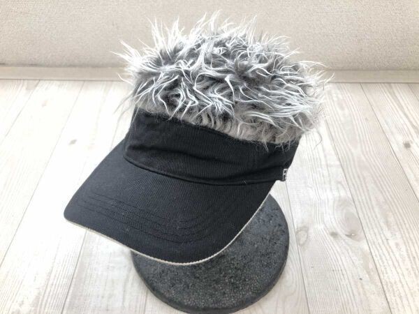 Flair hair レトロ スポーツ アウトドア ゴルフ 釣り フィッシング フェイクファー切替 ウィッグ サンバイザー ヘアバイザー メンズ 黒拍卖