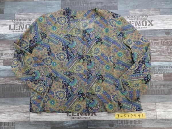 美品!ノーブランド レディース 総柄 レトロ 長袖シャツ グレージュ緑青他拍卖