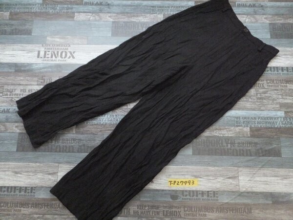 エスタコット レディース サラサラ生地 裏地なし プリーツ ストレートパンツ 60-66 黒拍卖