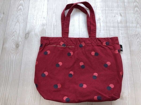 ルートート ROOTOTE レトロ キャンバス 水玉ドット 総柄 ランチトート 手提げバッグ カバン サイドポケット 26×39×9 赤拍卖