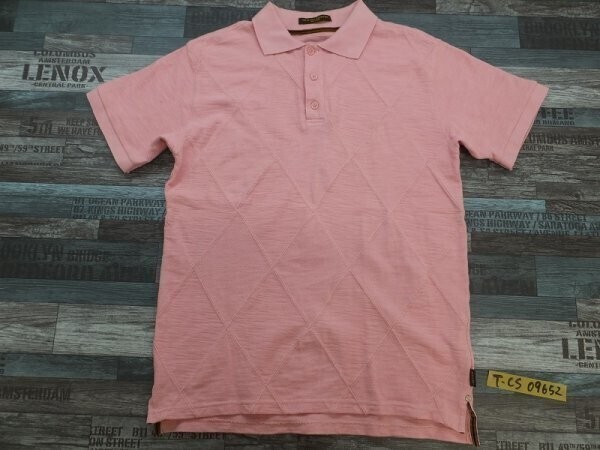 MASTERGROUND メンズ コットン ダイヤ柄 鹿の子 半袖ポロシャツ 2 ピンク拍卖