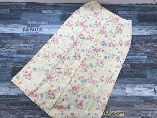 LIZ CLAIBORNE リズ クレイボーン レディース 薄手 花柄 リネンロングスカート 10 イエロー拍卖