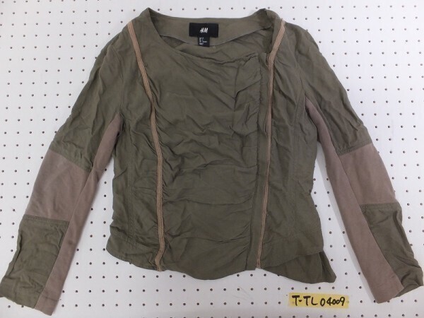 H&M エイチアンドエム レディース 前ファスナー カットソー ロンT サイズ34 カーキ拍卖