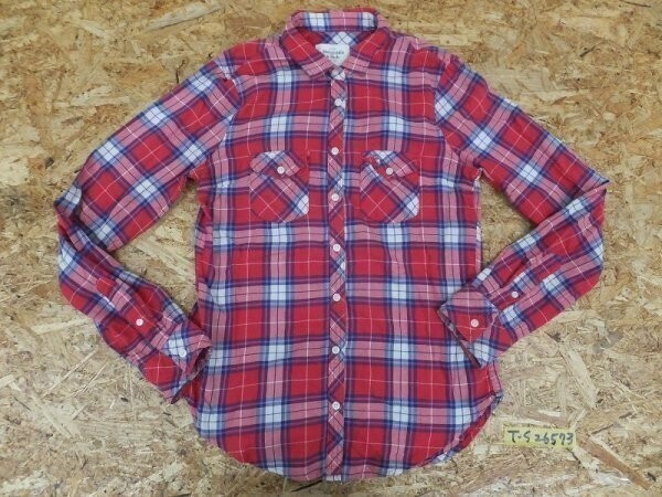 Abercrombie & Fitch アバクロ レディース チェック柄 ダブルポケット 長袖シャツ S 赤青白拍卖