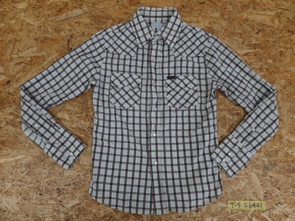 Lee リー レディース ドット チェック柄 ウエスタンシャツ 茶色×水色×白 S拍卖