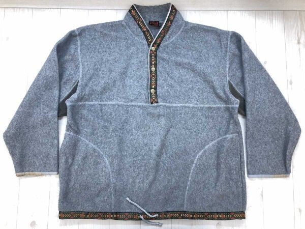 LP レトロ アメカジ アウトドア 民族エスニック チロリアンテープ トリム ハーフボタン フリース ジャケット プルオーバー メンズ グレー拍卖