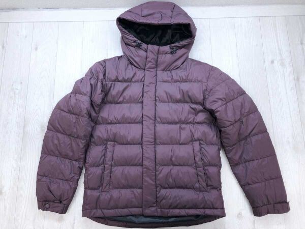 ユニクロ UNIQLO アメカジ アウトドア ストリート フード付き ダウンジャケット パーカー メンズ 比翼ジップ ダウン80%フェザー20% S 赤紫拍卖