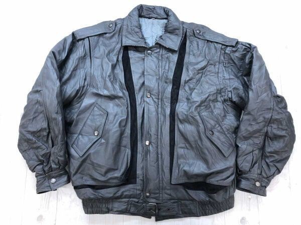 レトロ オールド アメカジ バイカー 比翼ジップ 本革 本皮 リアルレザー 裏地キルティング シングル ライダース ジャケット メンズ グレー拍卖