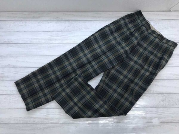 レトロ オールド トラッド シック スクールvibes チェック タック スラックス パンツ ボトムス メンズ ウール混合 日本製 M カーキ系拍卖