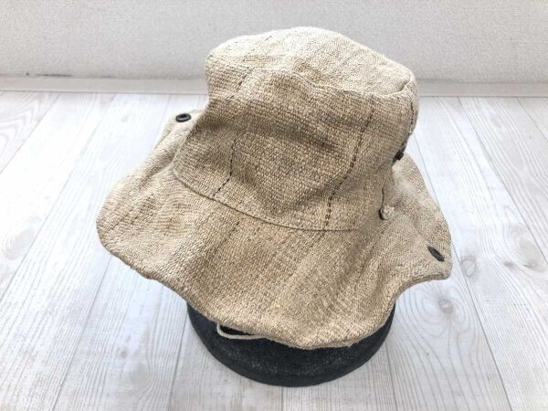 ネパール製 オリエンタル 民族エスニック アウトドア やわらか バケット ハット 帽子 メンズ ヘンプ麻100% 顎紐付き ベージュ拍卖