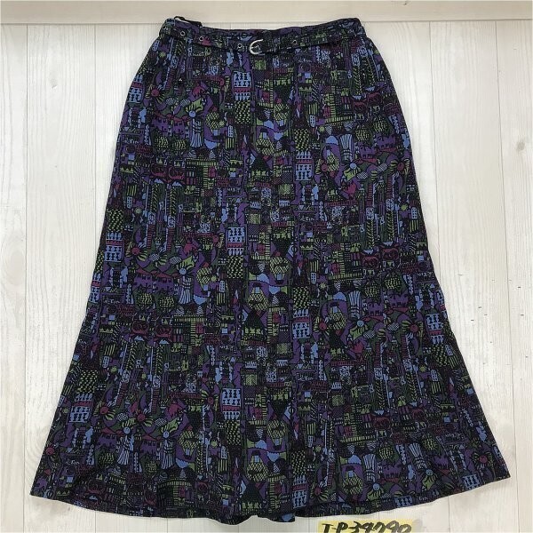 Boutique Dily レディース ベルト付き ポップアート 総柄 ミディ スカート 5 パープル拍卖
