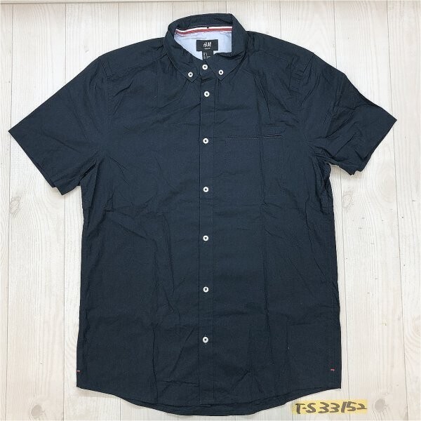H&M エイチアンドエム メンズ スリムフィット ボタンダウン 半袖シャツ ポケット口 しつけ糸有り S 紺拍卖
