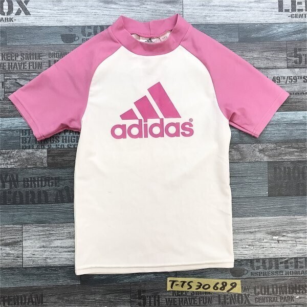 adidas アディダス キッズ 女の子 水陸兼用 スポーツウェアシャツ ラグラン 140 白ピンク拍卖