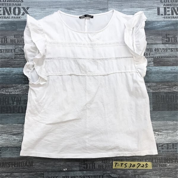 ZARA ザラ レディース フリル フレンチスリーブ 半袖Tシャツ S 白拍卖