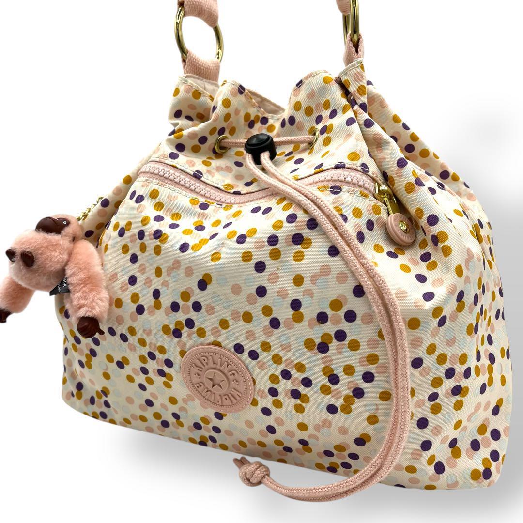 美品 KIPLING キプリング ショルダーバッグ 巾着 ピンク ゴリラチャーム 151拍卖