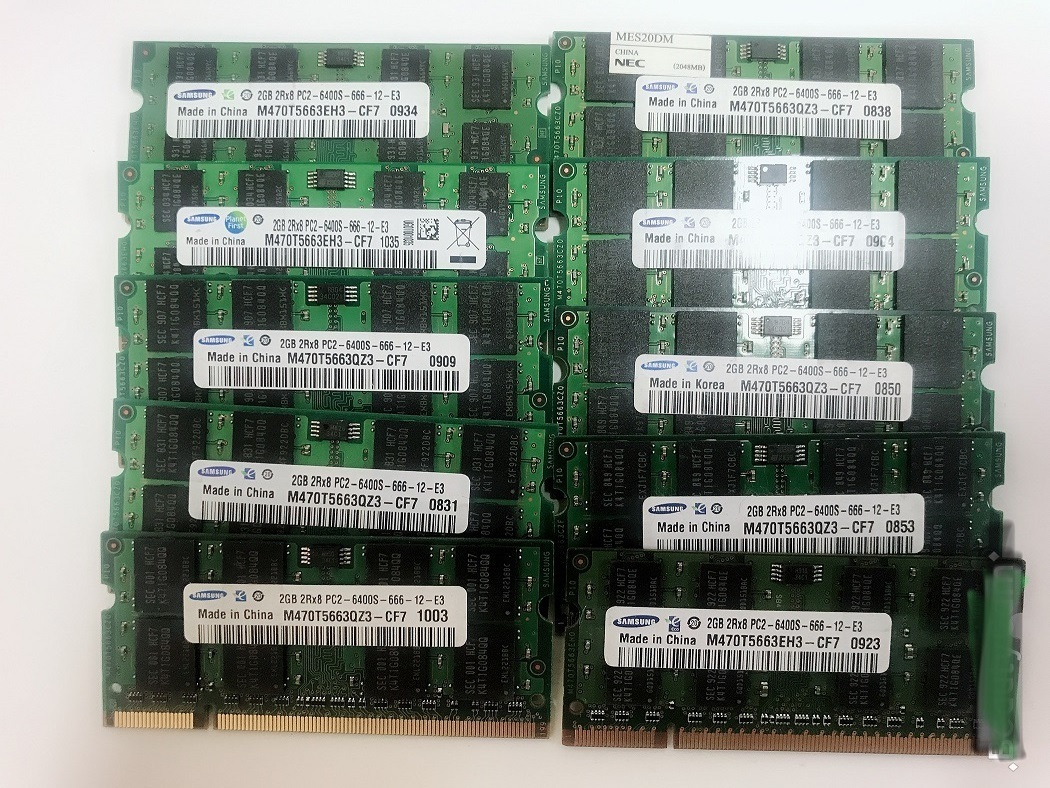 ★中古動作品★ノートPC用メモリ SAMASUNG PC2-6400S DDR2 800 2G 10枚セット★送料無料★初期保障あり拍卖