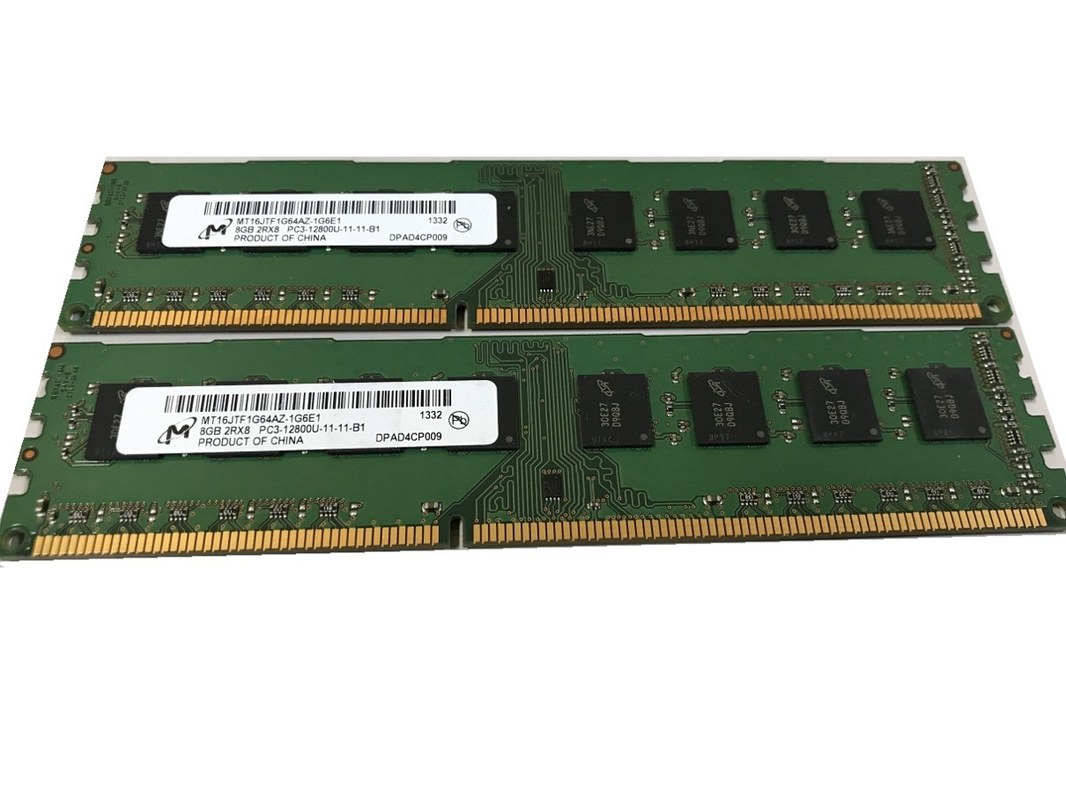 ★美品★デスクトップ用メモリ micron PC3-12800U DDR3 1600 8GB 2枚セット 計16GB ★送料無料★1か月保証【中古】拍卖