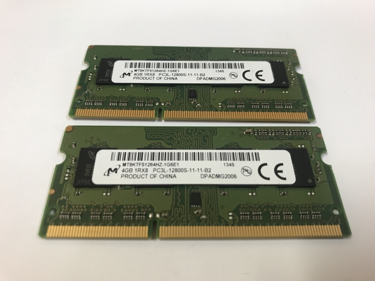 ★超美品★ノート用メモリ Micron PC3L-12800S DDR3L 1600 1R 4GB 2枚セット 計8GB ★送料無料★1か月保証拍卖