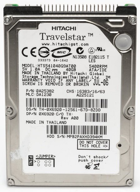 ★中古動作品★2.5インチ ノート用HDD 40GB IDE ハードディスク HTS541040G9AT00 5400RPM★送料無料★初期保障あり拍卖