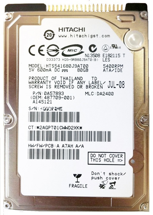 2.5インチ 内蔵HDD ノート用HDD 日立GST Travelstar 5K160(80GB/ATA100/5400rpm/8MB) HTS541680J9AT00 中古HDD ノートハードデスク【中拍卖