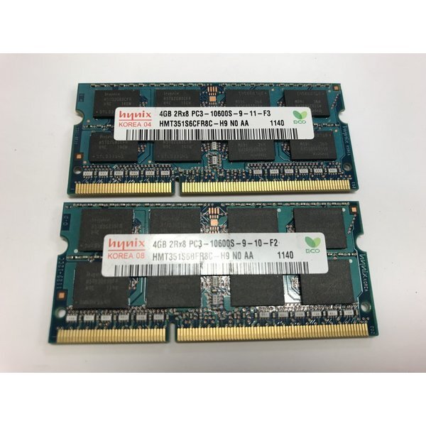 【中古良品】ノートPC用メモリ HYNIX DDR3 1333 PC3-10600S 4GB 2枚組 計8GB 増設メモリ★送料無料★1か月保証拍卖