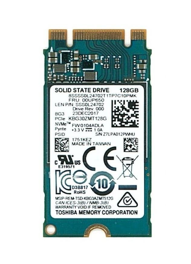 送料無料 ★SOLID STATE DRIVE M.2 SSD 2242 NVMe Toshiba KBG30ZMT128G 128GB【中古動作品】拍卖