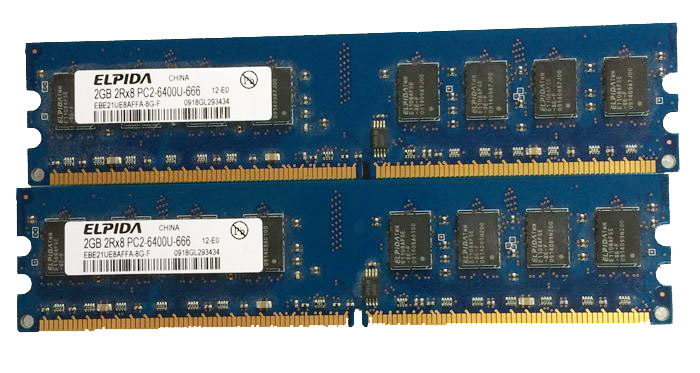デスクトップ用 ELPIDA PC2-6400u DDR2 800 2GB×2 4GB ☆動作品☆送料無料【中古】拍卖