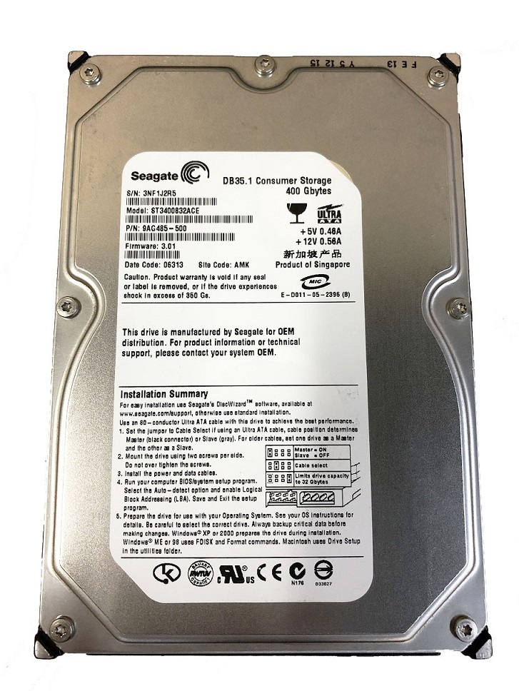 【中古】Seagate 3.5inch 内蔵ハードディスク ST3400832ACE 400GB U100 7200rpm 8MBキャッシュ PATA IDE 増設HDD 送料無料拍卖