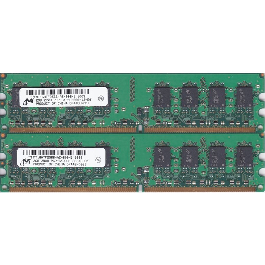 デスクトップ用 micron PC2-6400u DDR2 800 2GB×2 4GB ☆動作品☆送料無料【中古】拍卖