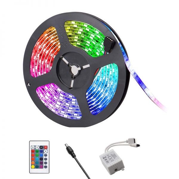 LEDテープライト RGB リモコン付 12V 5M 5050SMD 白ベース 300連 防水 切断可 両面テープ付 正面発光 イルミネーション フルカラ DD09set拍卖