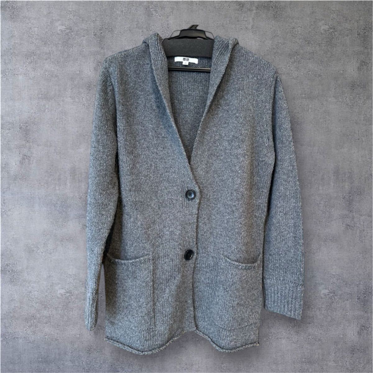 新品 ユニクロ ウール フーディ カーディガン グレー ニット アウター M拍卖