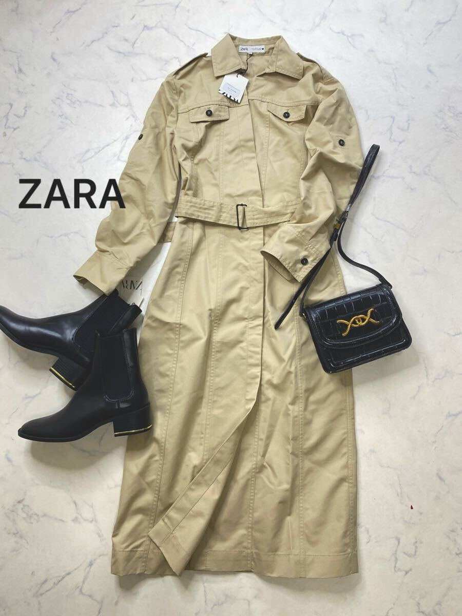 ZARA ザラ★タグ付き未使用★大人可愛い★定価13590 トレンチワンピース シャツワンピ トレンチコート風★Sサイズ 1035拍卖