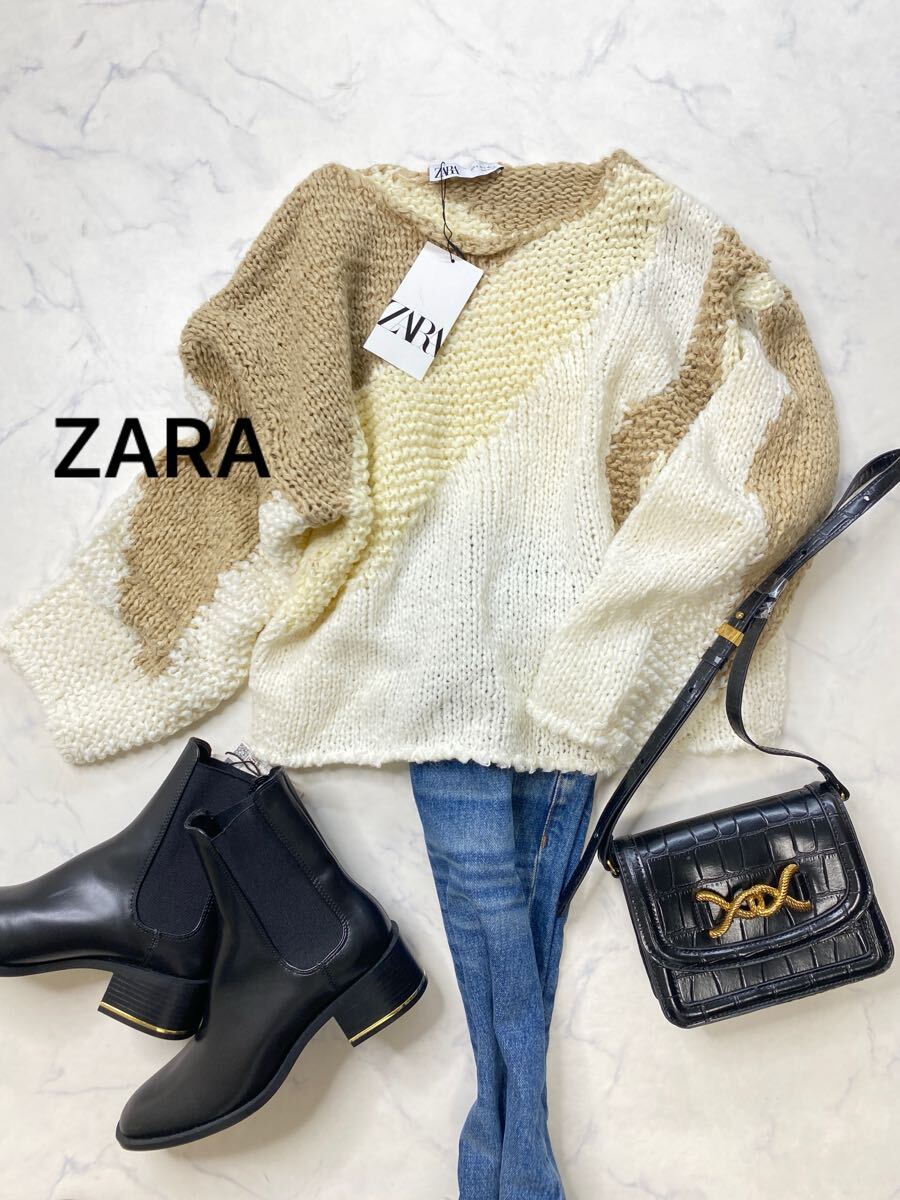 ZARA ザラ★タグ付き未使用★大人可愛い★ふわもこ ロールヘム 模様デザイン ニット セーター トップス★マルチカラー Mサイズ 1101拍卖