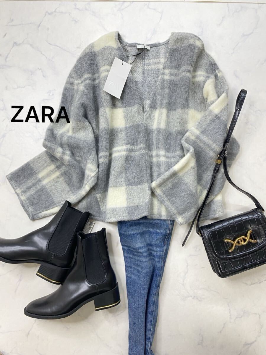 ZARA ザラ★タグ付き未使用★大人可愛い★タータンチェック フリース調トップス プルオーバーシャツ★Mサイズ 1105拍卖