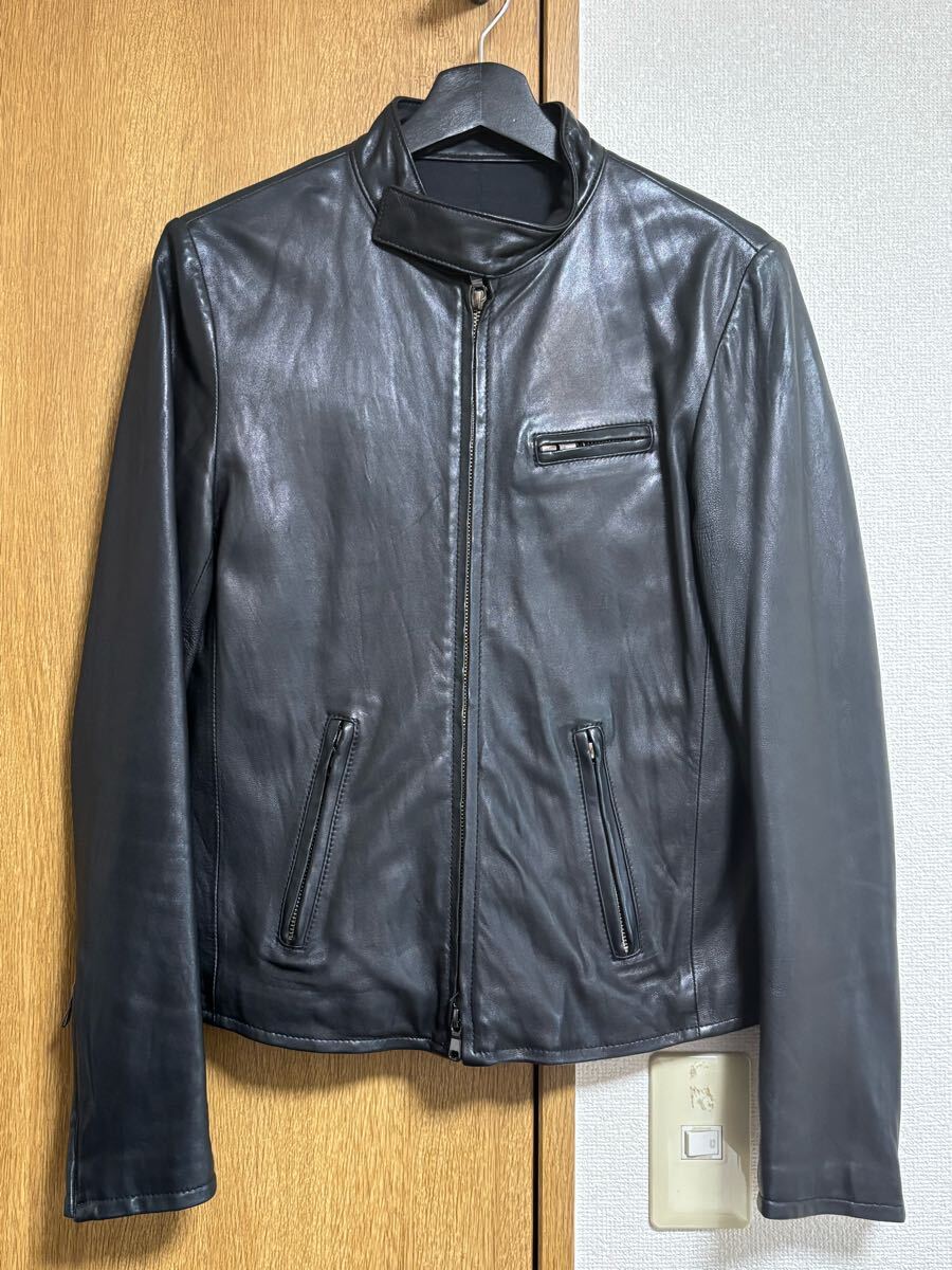 【美品/日本製】BOIS NON VERNI ボイスノンヴァーニ ラムレザー ジャケット 羊革 黒 レザー ライダース ブラック シングルライダース 46拍卖