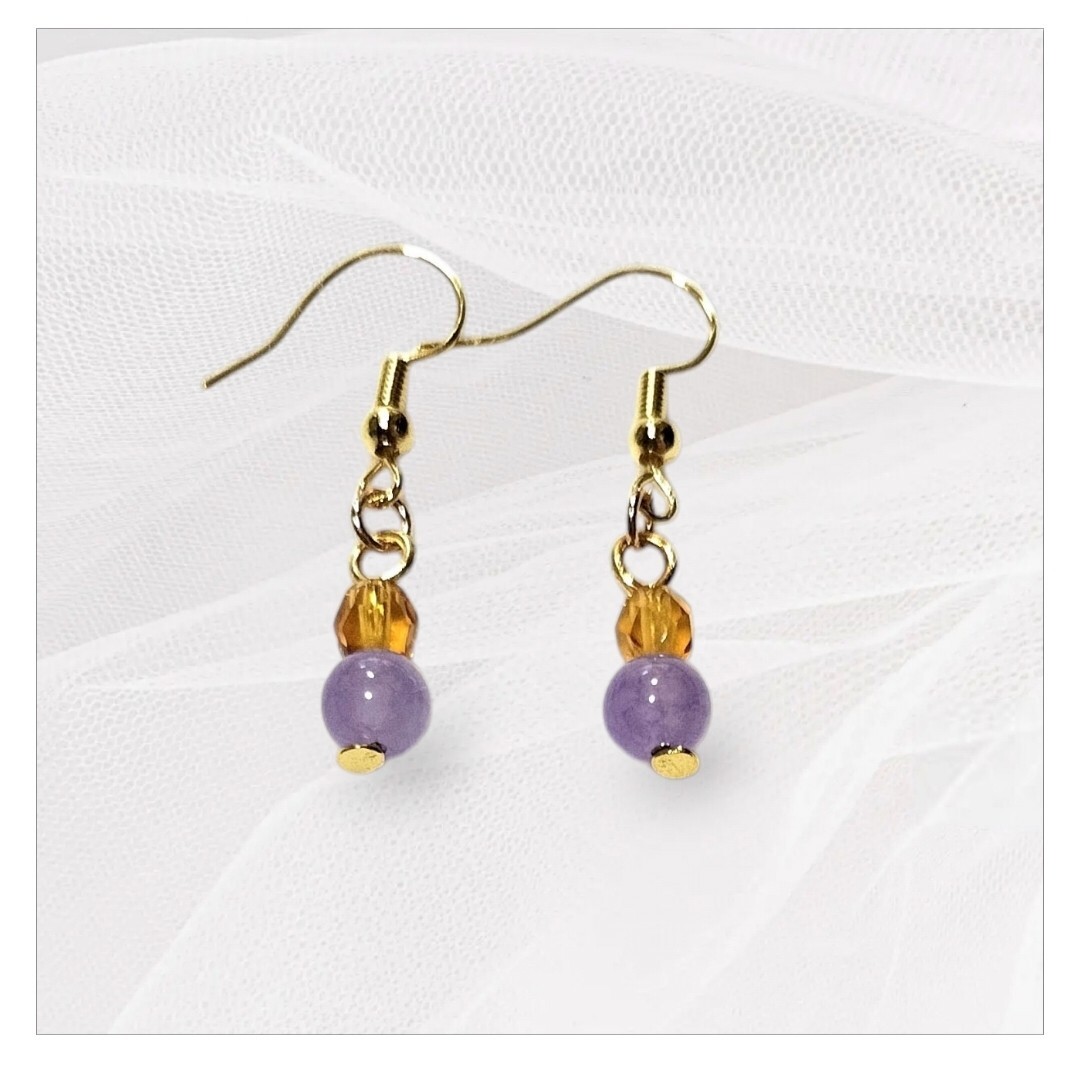 ヒスイとオレンジ色のビーズピアス ハンドメイド拍卖