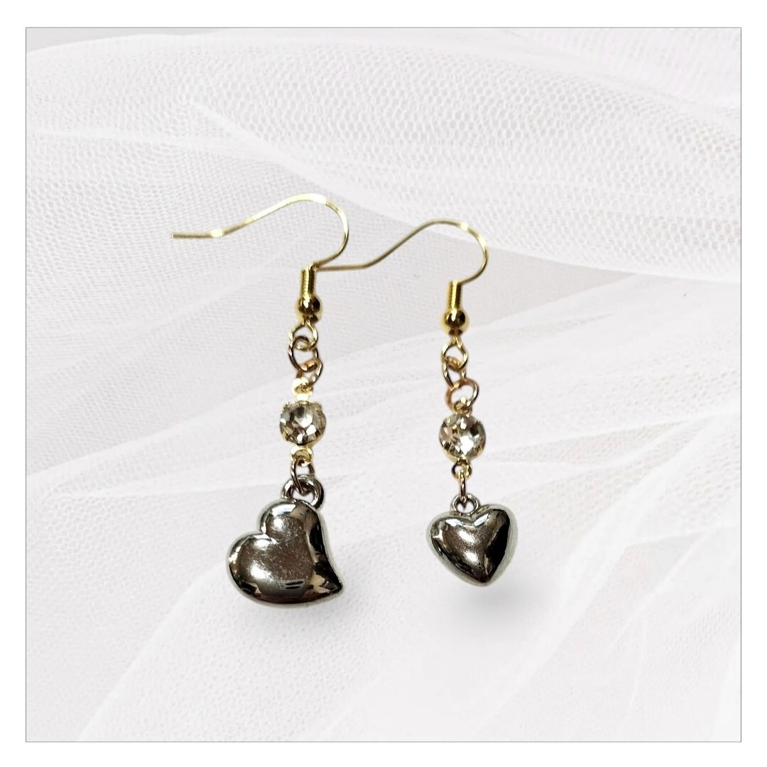 ハート型シルバーゴールドピアス ハンドメイド拍卖