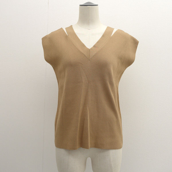 ★ ラグナムーン ダブルVネックプルオーバー ニット ベージュ タグ付き サイズF 032042600501 (0220534498)拍卖